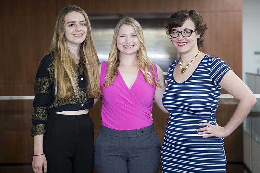 From left to right, Tara Edwards, Clare Sitzer, and Rachel Marlies Napierkowski, the recipient of the second honorable mention.